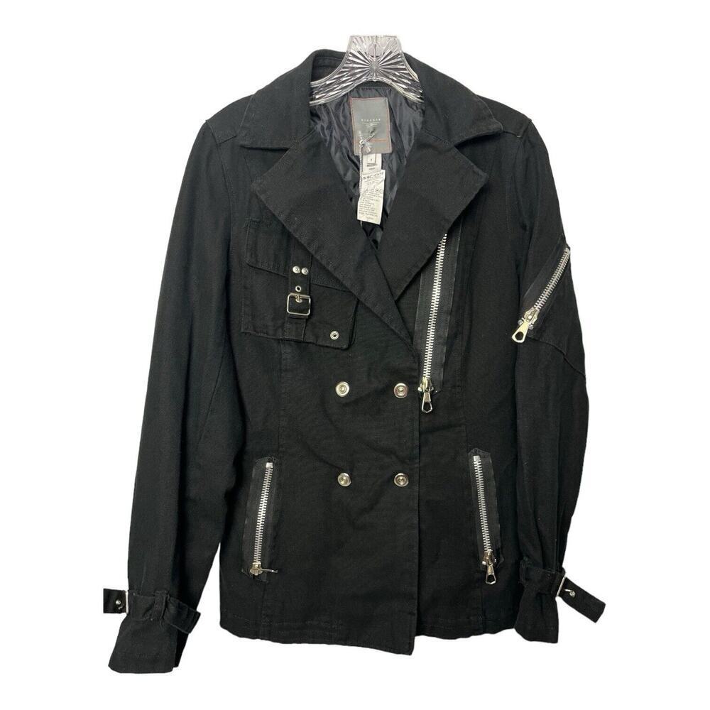 Biscote Vogue Y2K Goth Biker Jacket Black Coat Size 1 Coat Zippers France NWT